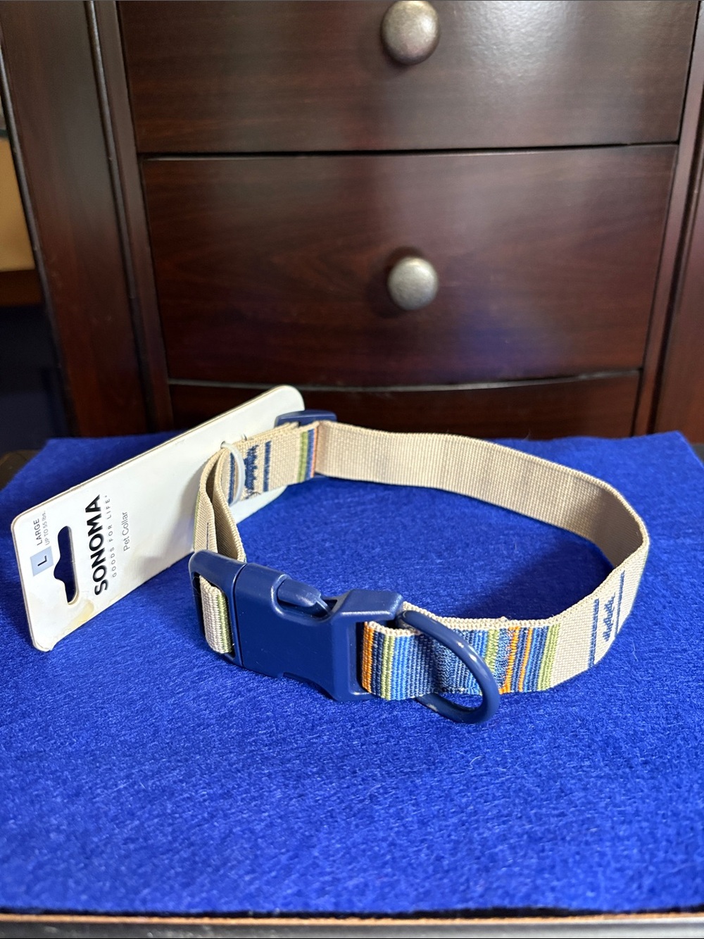 L-Sonoma Beige Webbing Dog Collar-Multicolor Stripes
